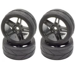 Apex RC 1/10 On-road Black Split 5 Spoke Wheels & V Tread Rubber Tire Set (4)