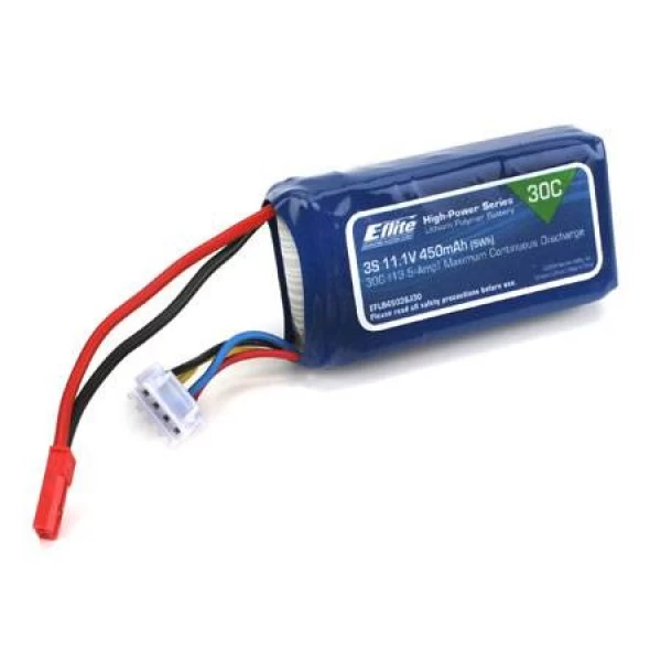 E-Flite LiPo Battery 450mAh 30C 11.1V (3S) With JST Connector 1 E-Flite LiPo Battery 450mAh 30C 11.1V (3S) With JST Connector