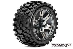 Roapex Mounted Rhythm 1/10 Stadium Truck Tires, Chrome Black Wheels, 0 Offset (2)